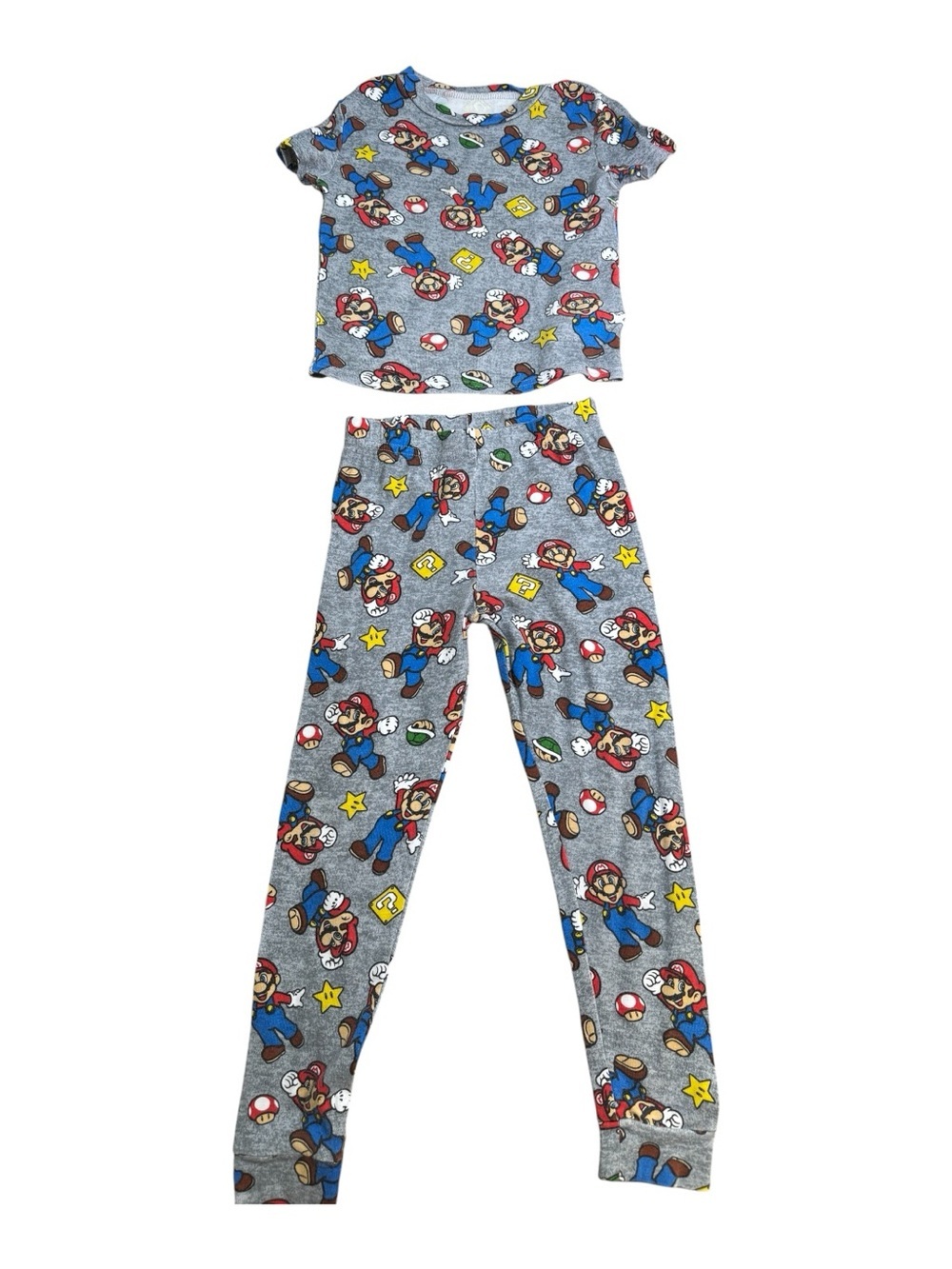 Nintendo Grey Super Mario Print Kids Pajama Set with Red, Blue & Yellow Accents